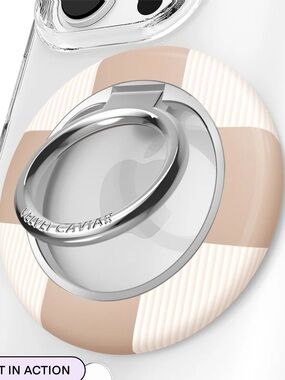 Velvet Caviar Neutral Beige & Cream Striped Phone Ring Holder